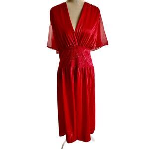 Vintage 80's Midnite Romance Red Lace Flutter Sleeve Nightgown Negligee Glam 3X